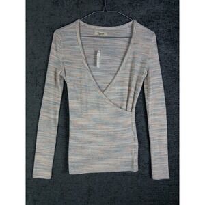 NWT Madewell Wrap Top Womens 2XS Ribbed Mauve Casual Pastel